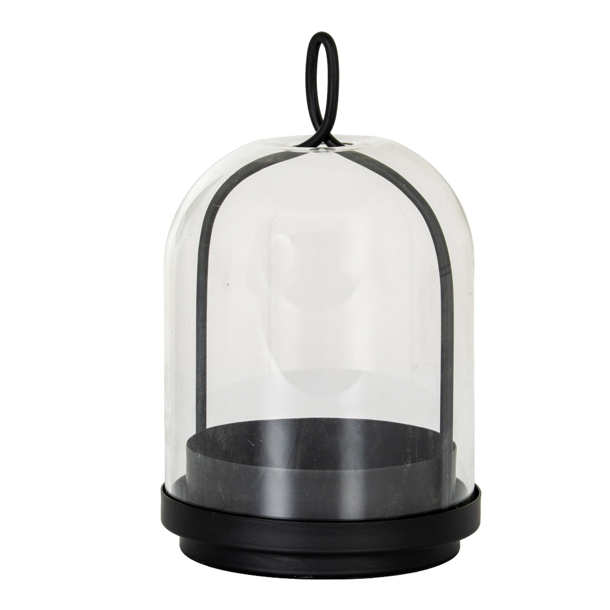 Nysa Medium Candle Holder With Glass Cloche - BLACK