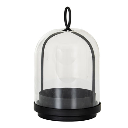 Nysa Medium Candle Holder With Glass Cloche - BLACK