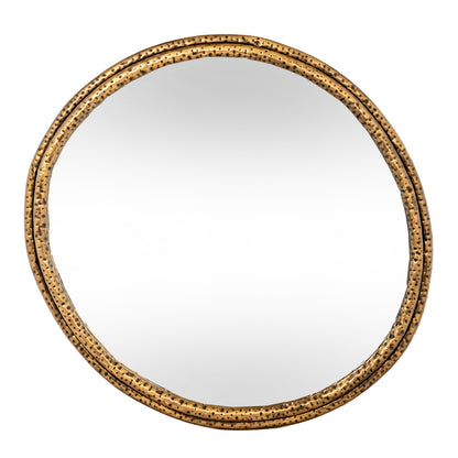 Nahla Small Mirror With Dimpled Frame - GOLD
