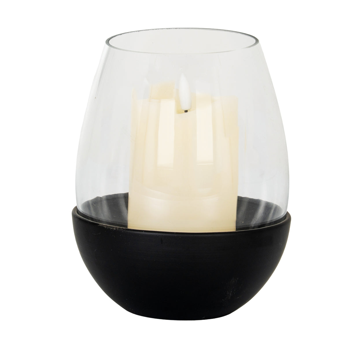 Neris Large Candle Holder With Glass Goblet - BLACK