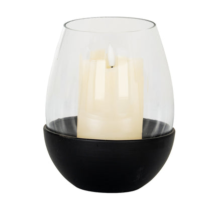 Neris Large Candle Holder With Glass Goblet - BLACK