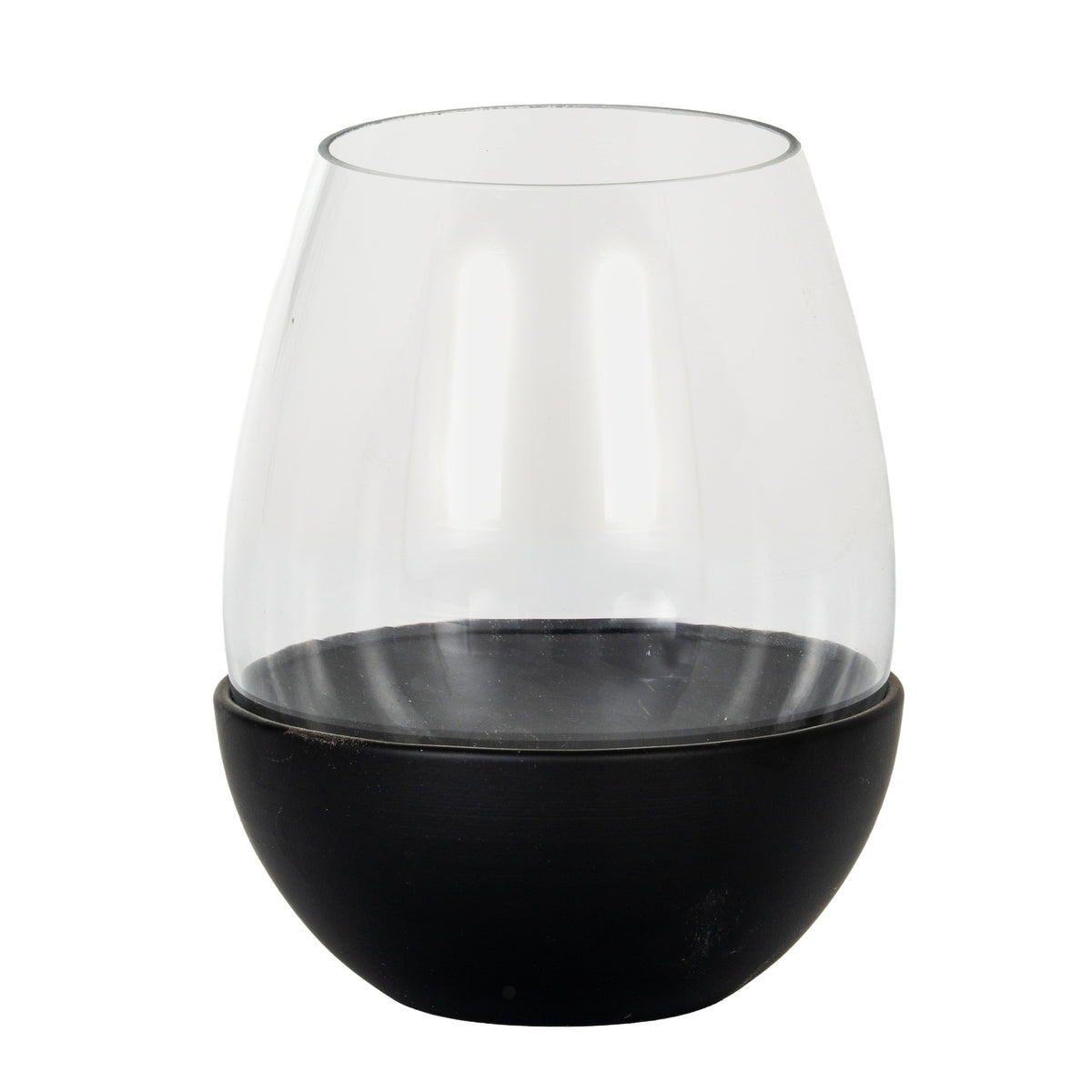 Neris Large Candle Holder With Glass Goblet - BLACK