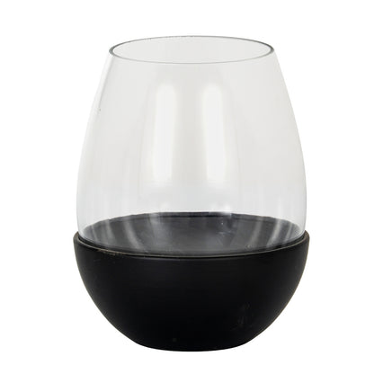 Neris Large Candle Holder With Glass Goblet - BLACK