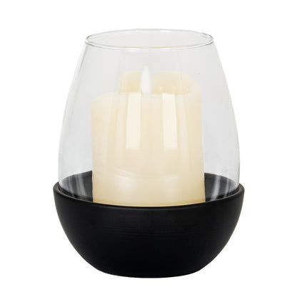 Neris Medium Candle Holder With Glass Goblet - BLACK
