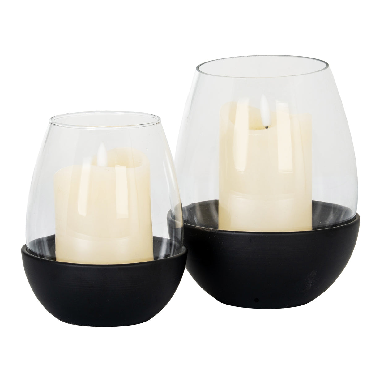 Neris Medium Candle Holder With Glass Goblet - BLACK