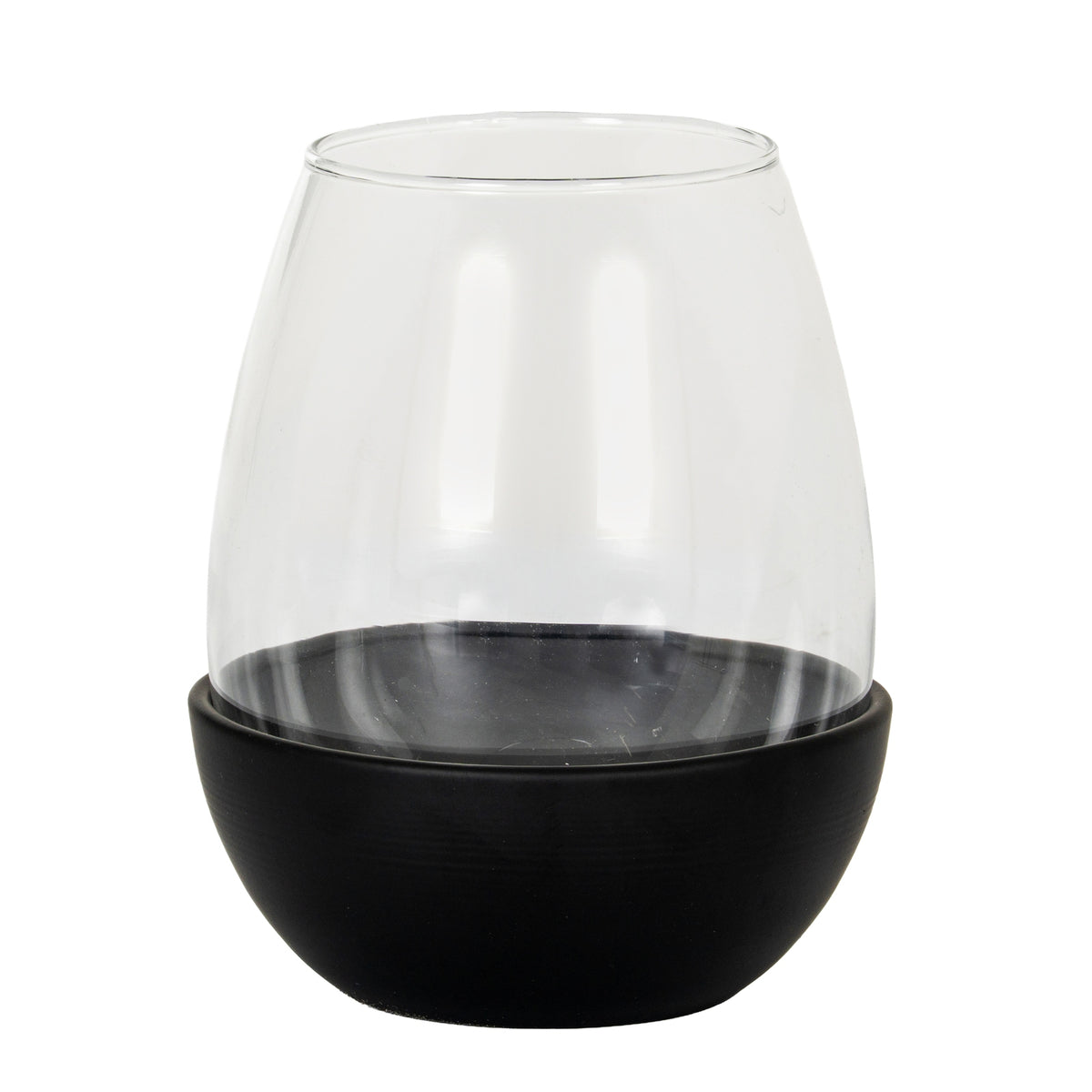 Neris Medium Candle Holder With Glass Goblet - BLACK