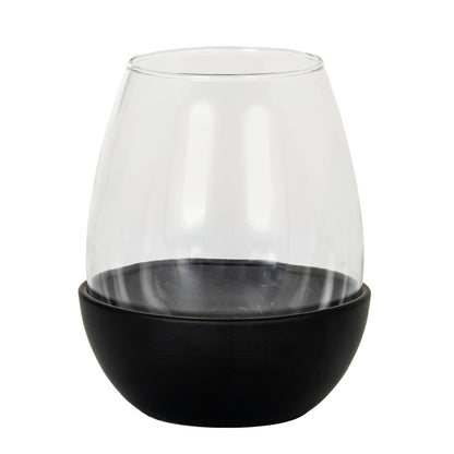 Neris Medium Candle Holder With Glass Goblet - BLACK