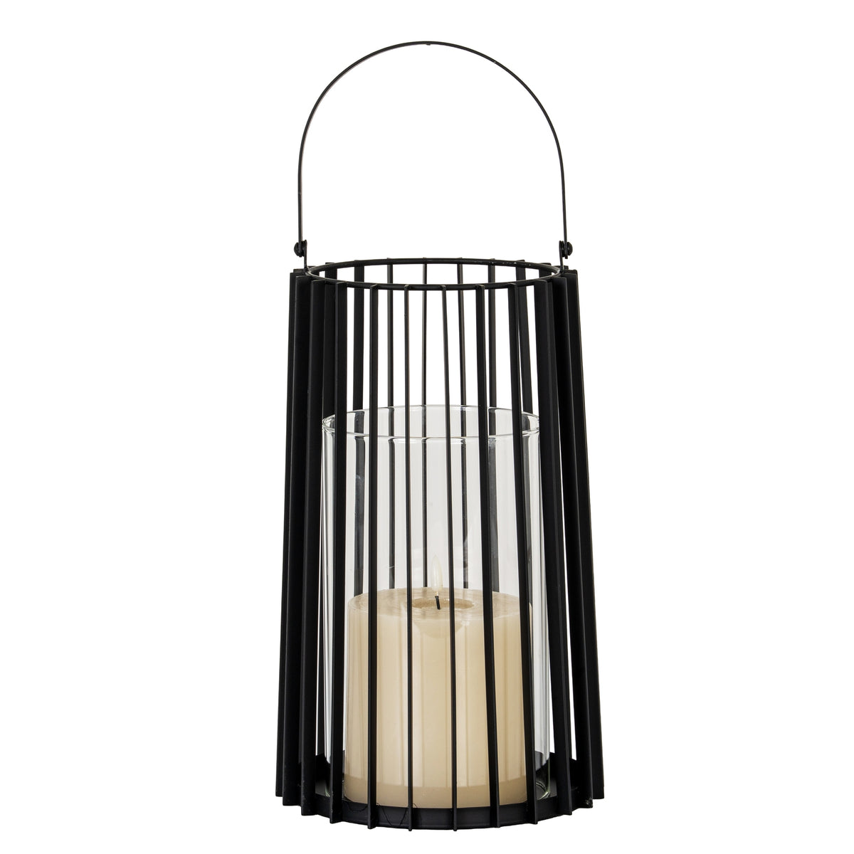 Lynk Large Lantern With Handle And Glass Candle Holder - BLACK