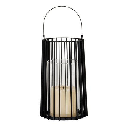 Lynk Large Lantern With Handle And Glass Candle Holder - BLACK