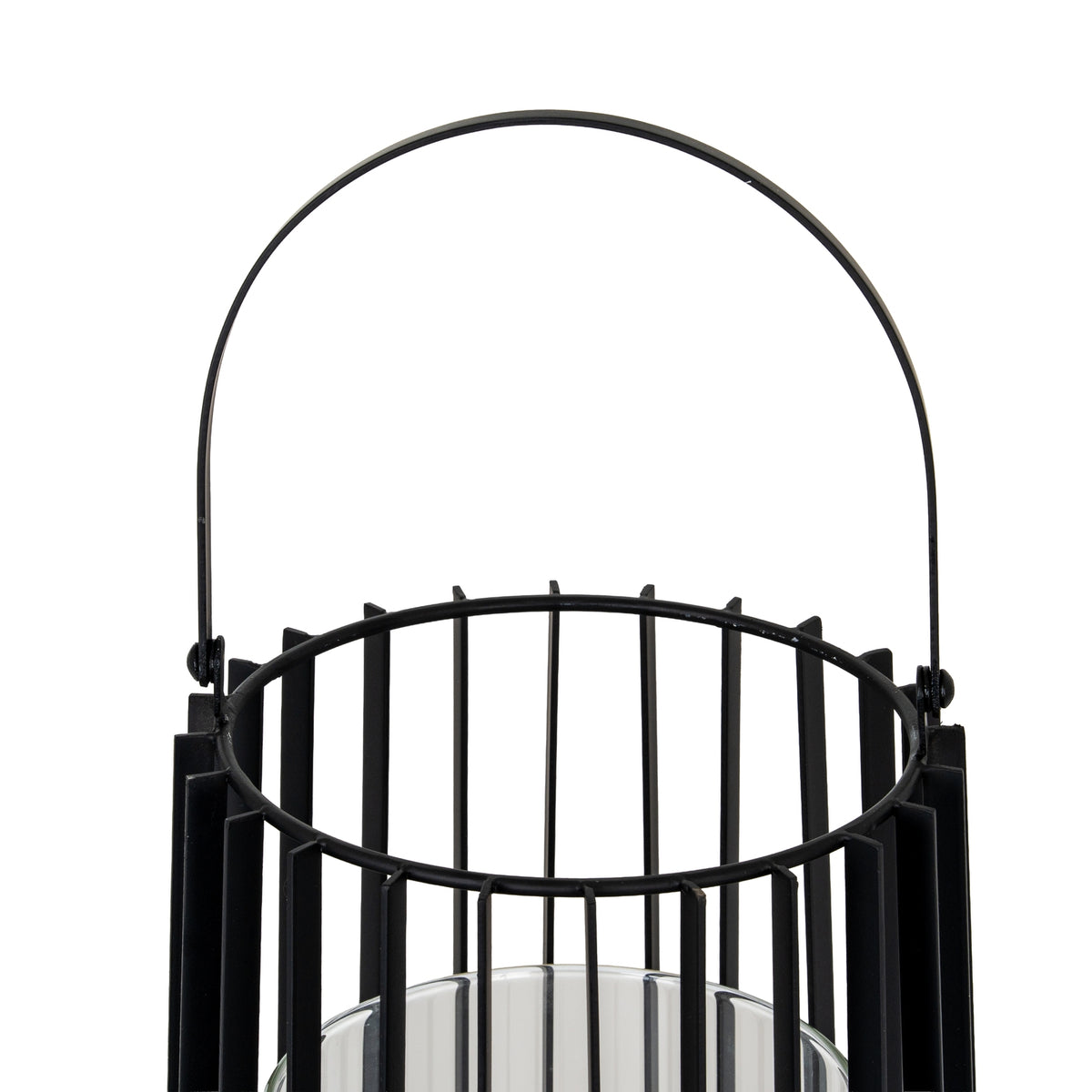 Lynk Large Lantern With Handle And Glass Candle Holder - BLACK