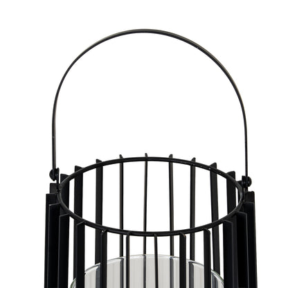 Lynk Large Lantern With Handle And Glass Candle Holder - BLACK
