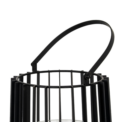 Lynk Large Lantern With Handle And Glass Candle Holder - BLACK
