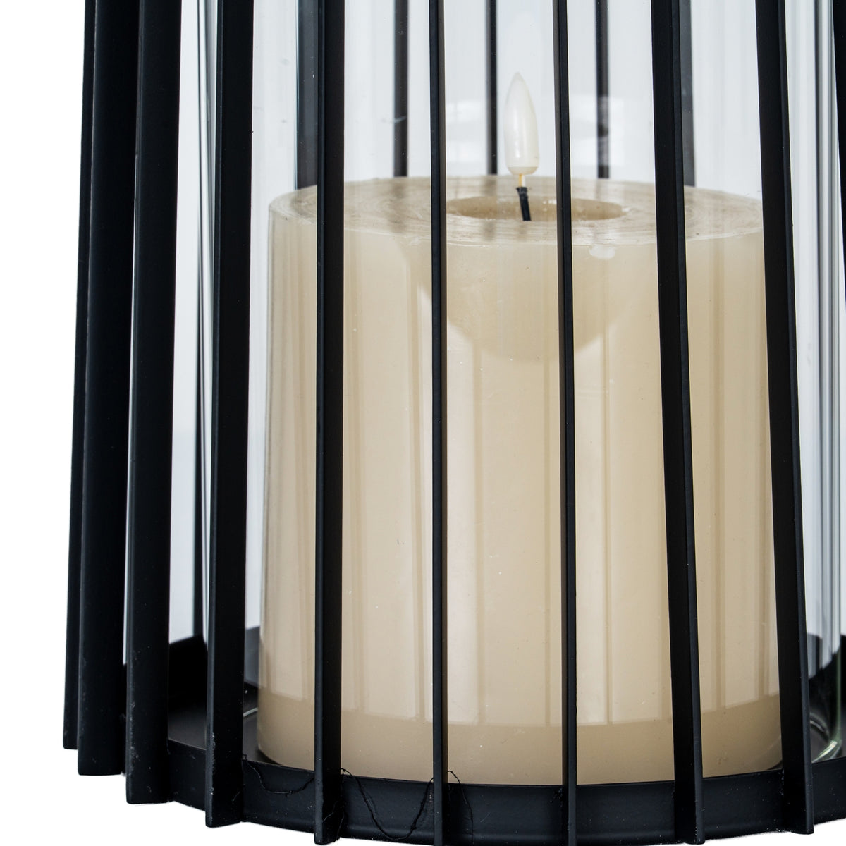 Lynk Large Lantern With Handle And Glass Candle Holder - BLACK