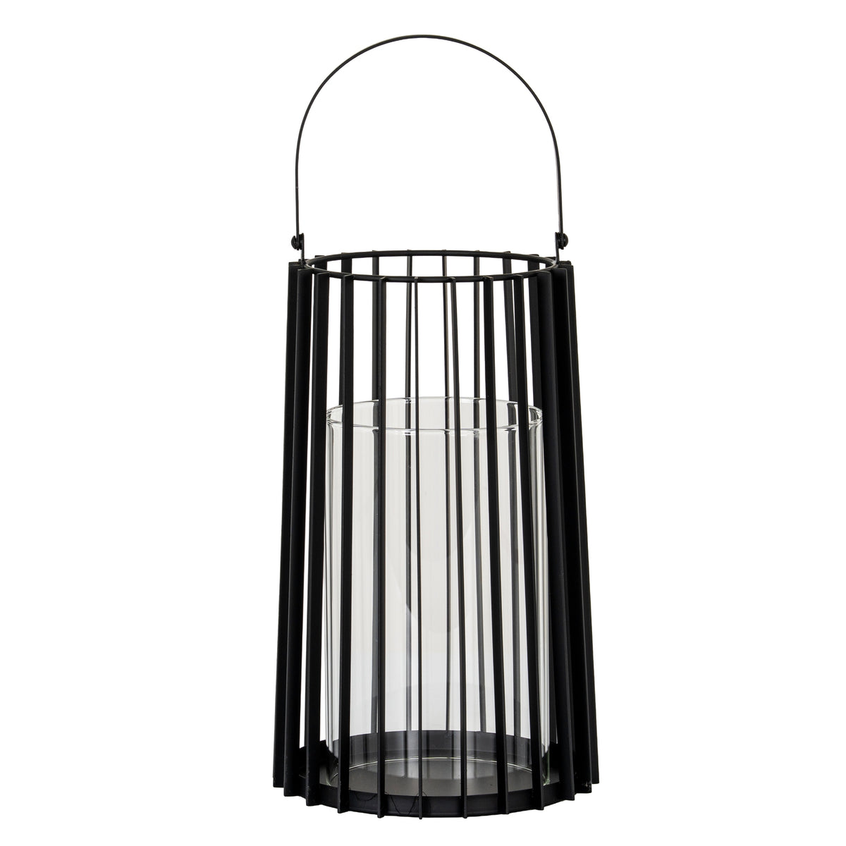 Lynk Large Lantern With Handle And Glass Candle Holder - BLACK