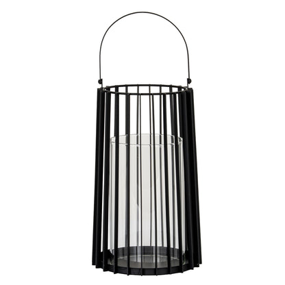 Lynk Large Lantern With Handle And Glass Candle Holder - BLACK