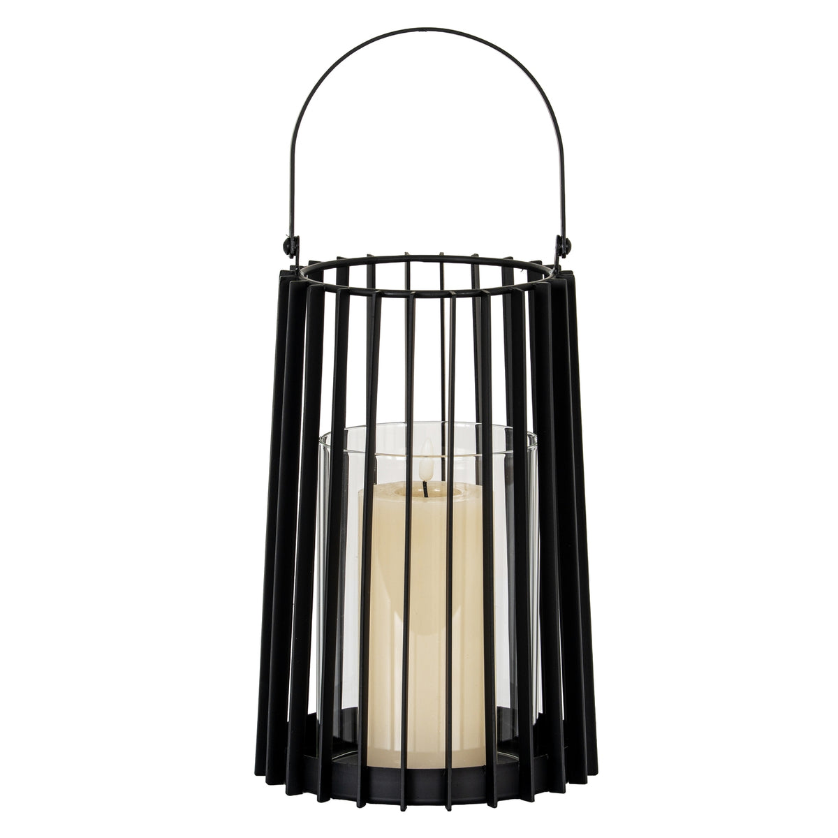 Lynk Medium Lantern With Handle And Glass Candle Holder - BLACK