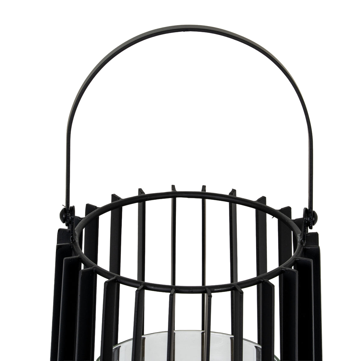 Lynk Medium Lantern With Handle And Glass Candle Holder - BLACK