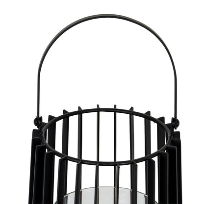 Lynk Medium Lantern With Handle And Glass Candle Holder - BLACK