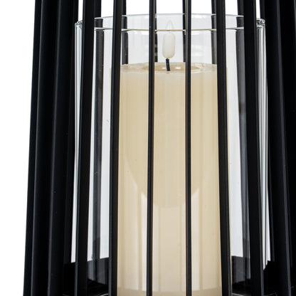 Lynk Medium Lantern With Handle And Glass Candle Holder - BLACK
