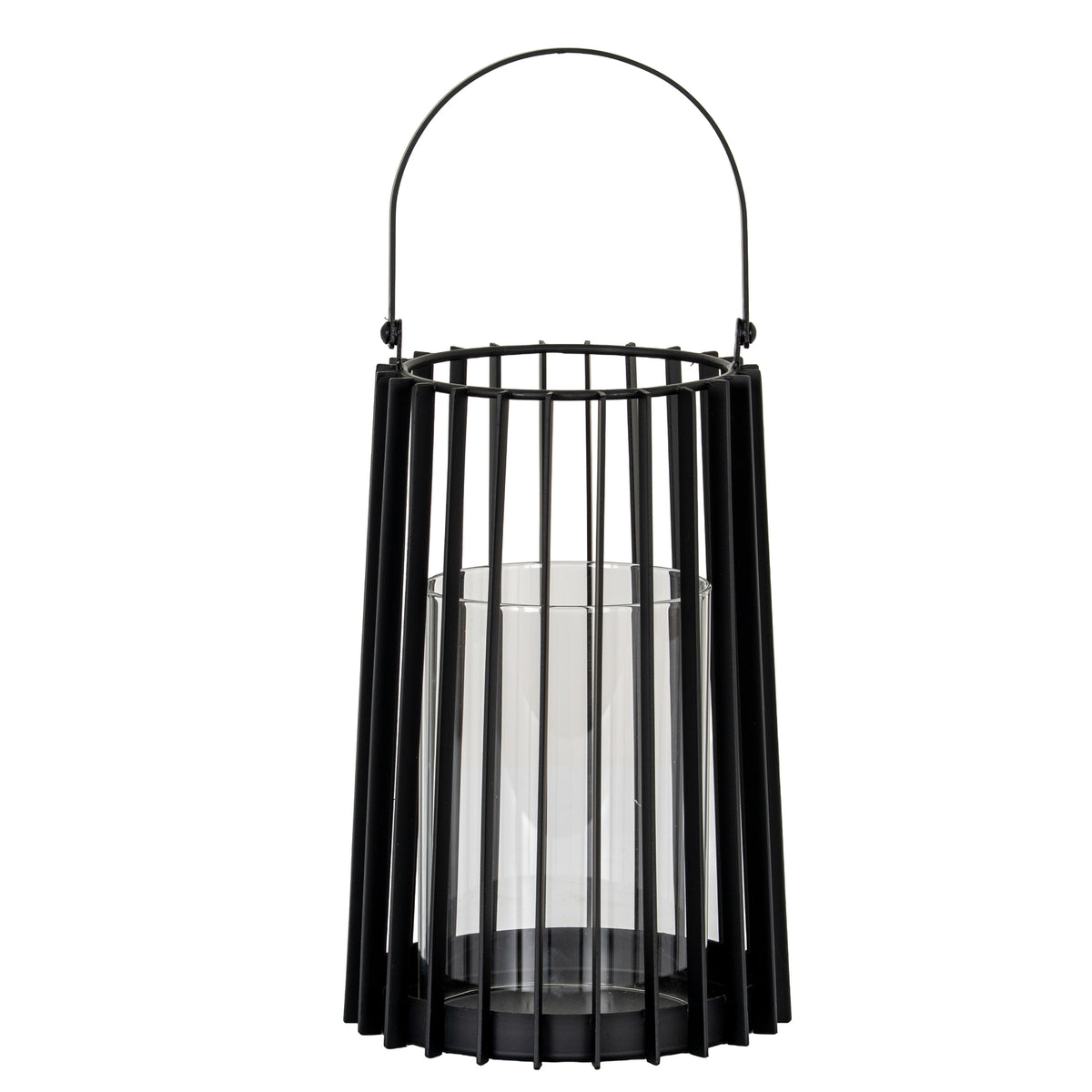 Lynk Medium Lantern With Handle And Glass Candle Holder - BLACK