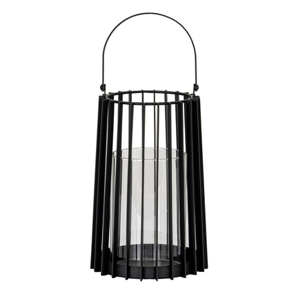 Lynk Medium Lantern With Handle And Glass Candle Holder - BLACK
