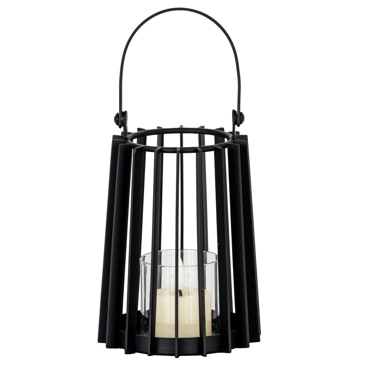 Lynk Small Lantern With Handle And Glass Candle Holder - BLACK