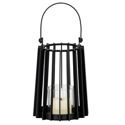 Lynk Small Lantern With Handle And Glass Candle Holder - BLACK