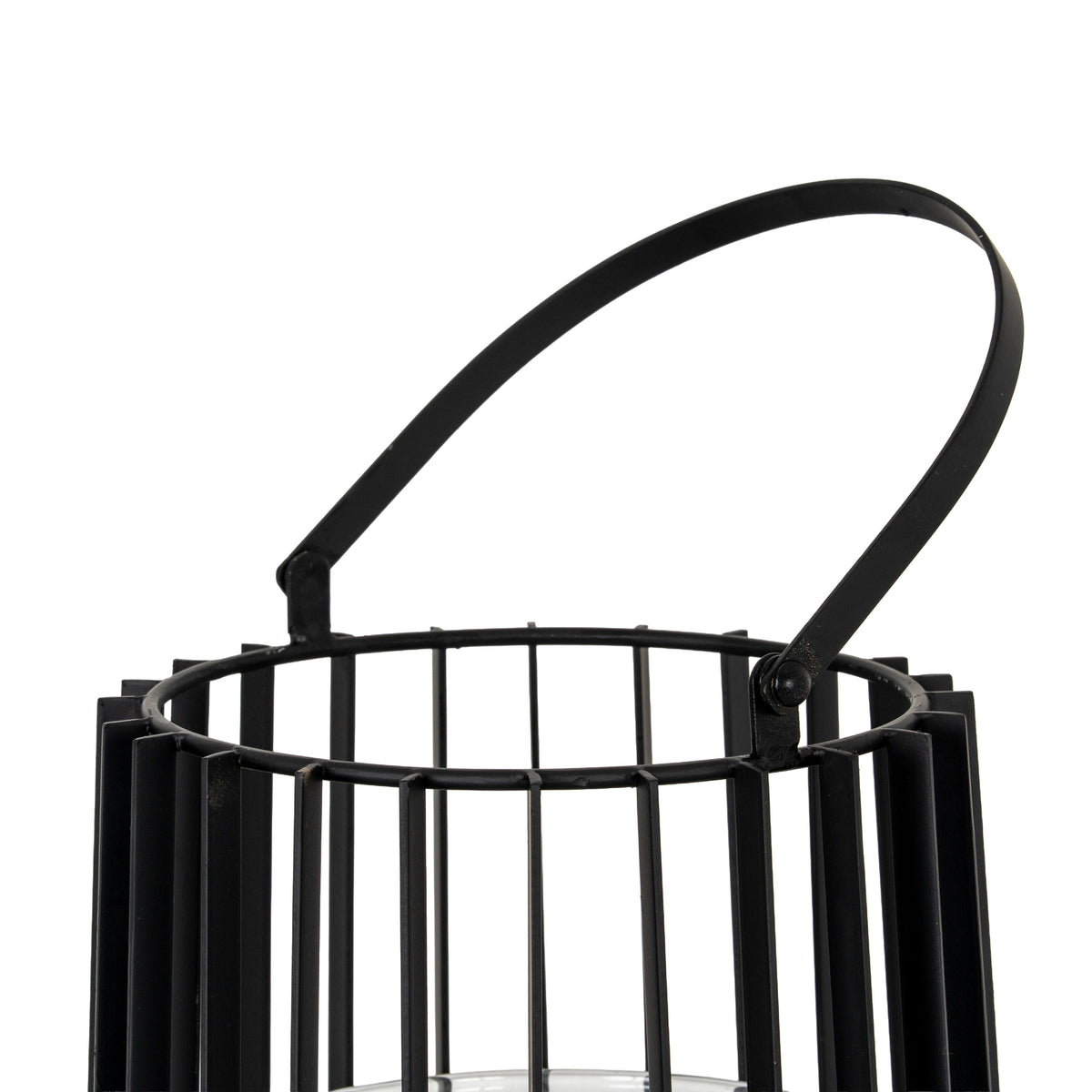 Lynk Small Lantern With Handle And Glass Candle Holder - BLACK