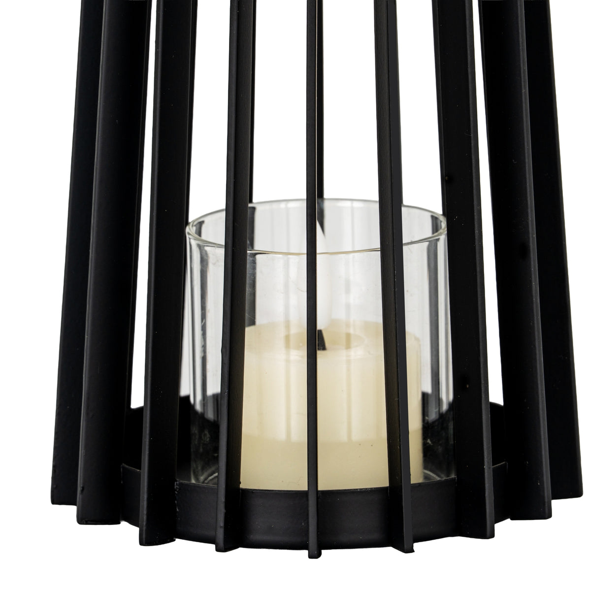 Lynk Small Lantern With Handle And Glass Candle Holder - BLACK