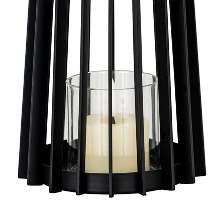Lynk Small Lantern With Handle And Glass Candle Holder - BLACK