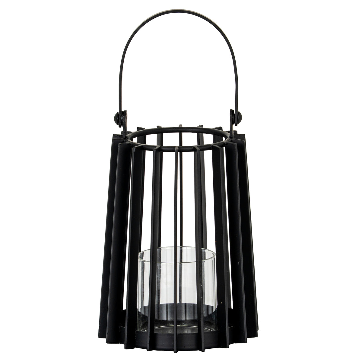 Lynk Small Lantern With Handle And Glass Candle Holder - BLACK