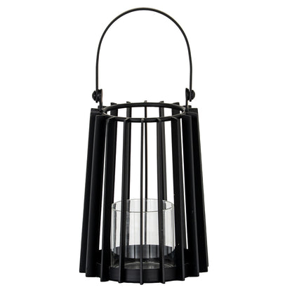 Lynk Small Lantern With Handle And Glass Candle Holder - BLACK