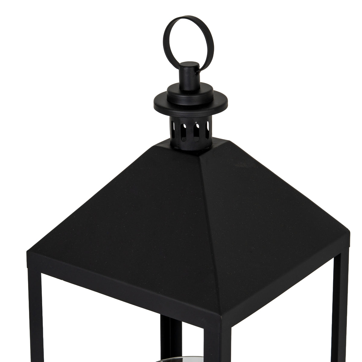 Astra Large Lantern With Glass Candle Holder - BLACK