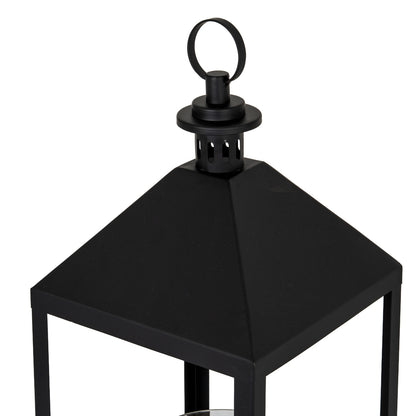 Astra Large Lantern With Glass Candle Holder - BLACK
