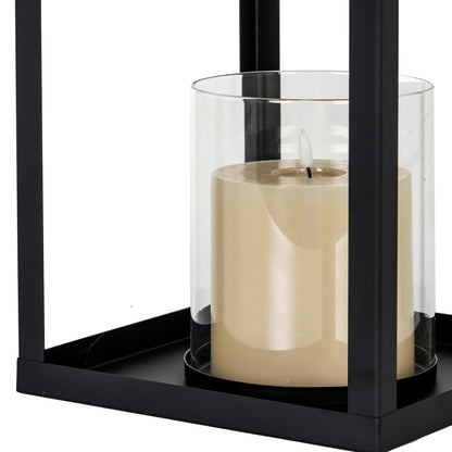 Astra Large Lantern With Glass Candle Holder - BLACK