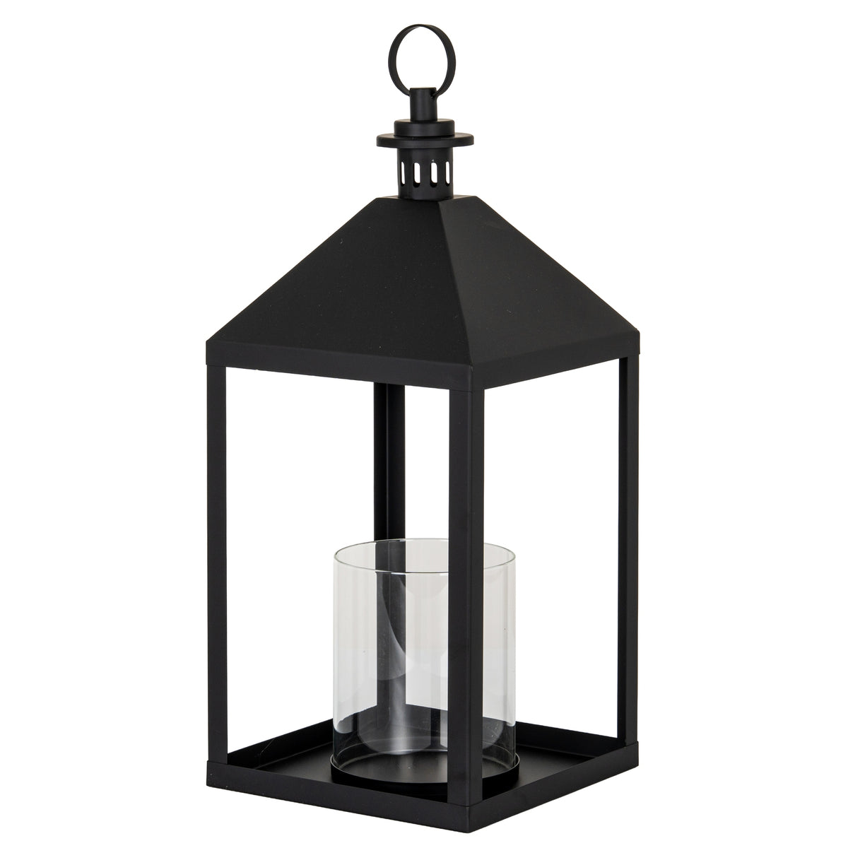 Astra Large Lantern With Glass Candle Holder - BLACK