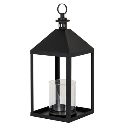 Astra Large Lantern With Glass Candle Holder - BLACK