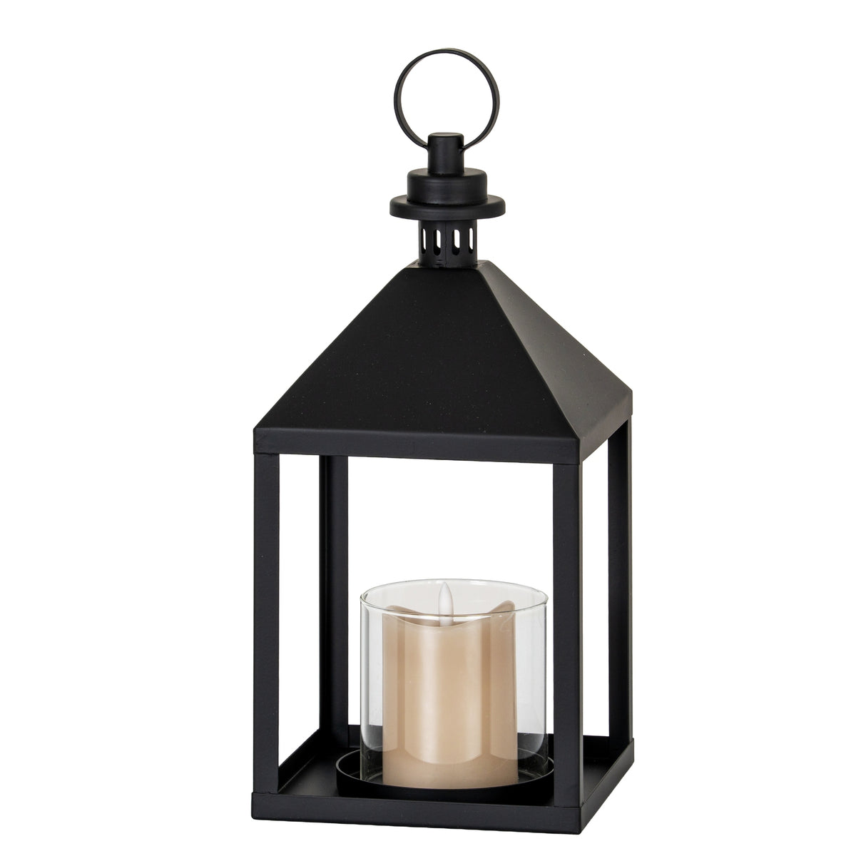 Astra Medium Lantern With Glass Candle Holder - BLACK