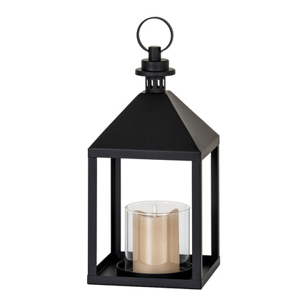 Astra Medium Lantern With Glass Candle Holder - BLACK
