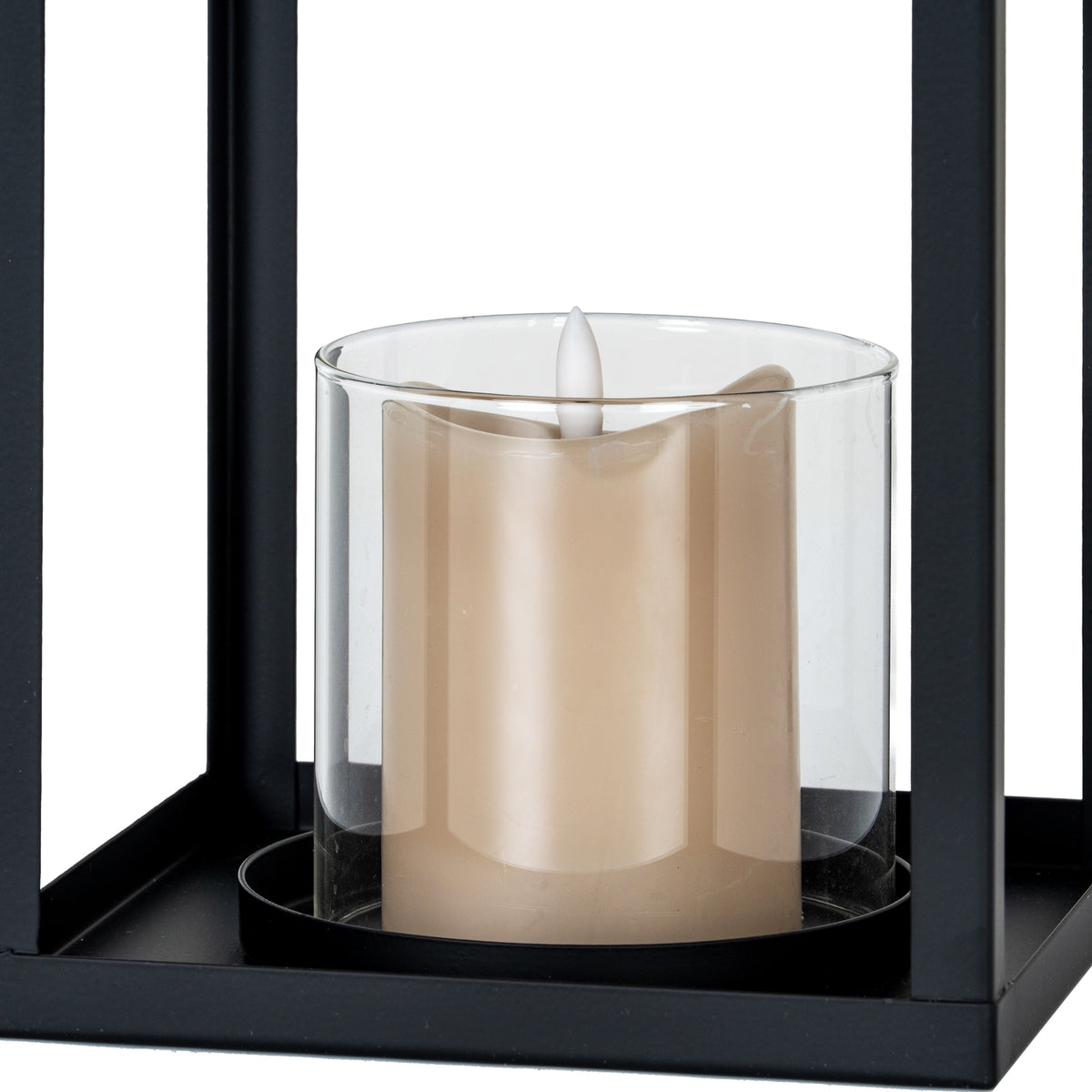 Astra Medium Lantern With Glass Candle Holder - BLACK