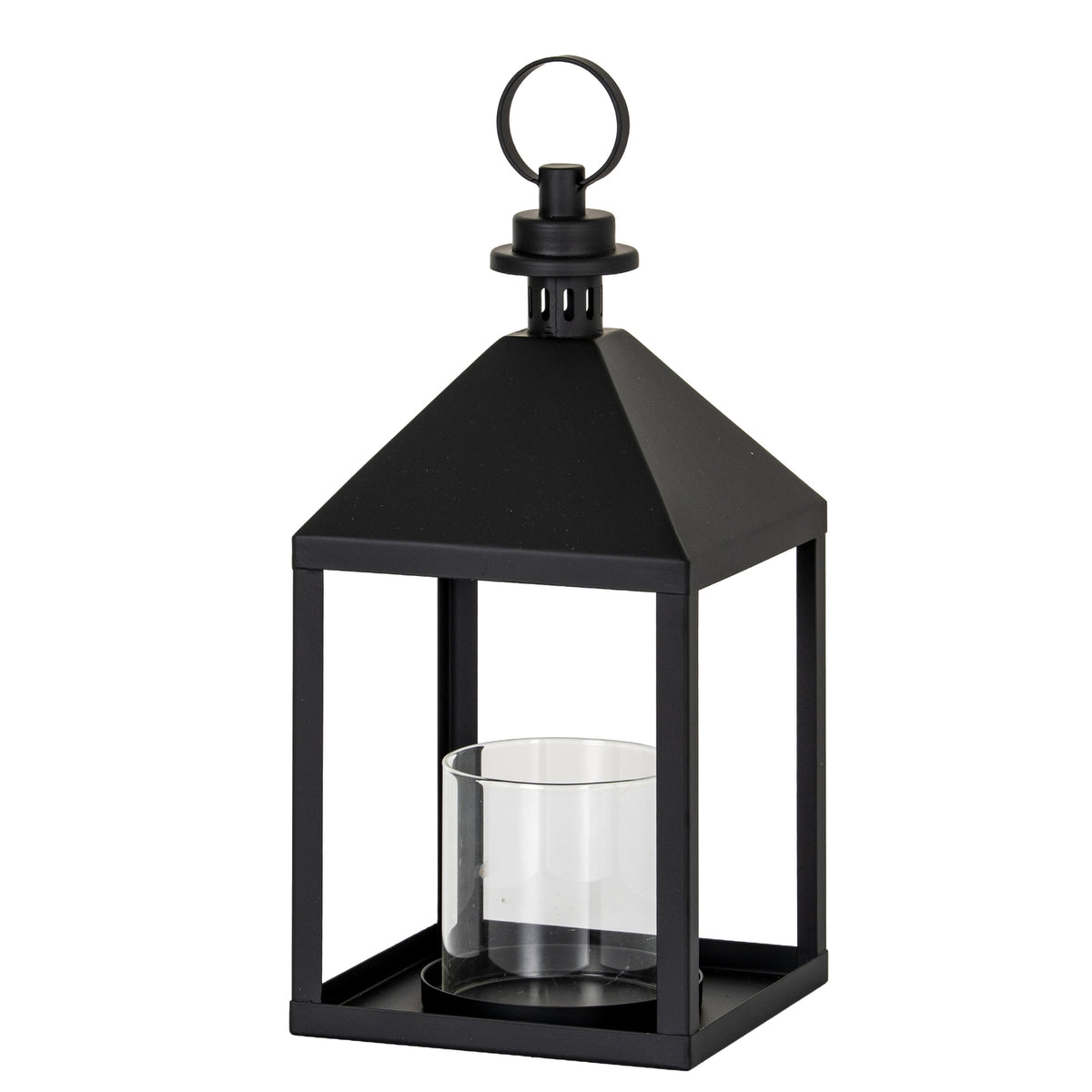 Astra Medium Lantern With Glass Candle Holder - BLACK