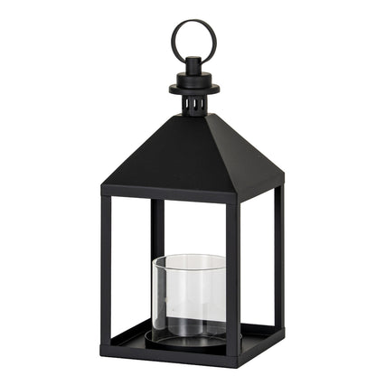 Astra Medium Lantern With Glass Candle Holder - BLACK