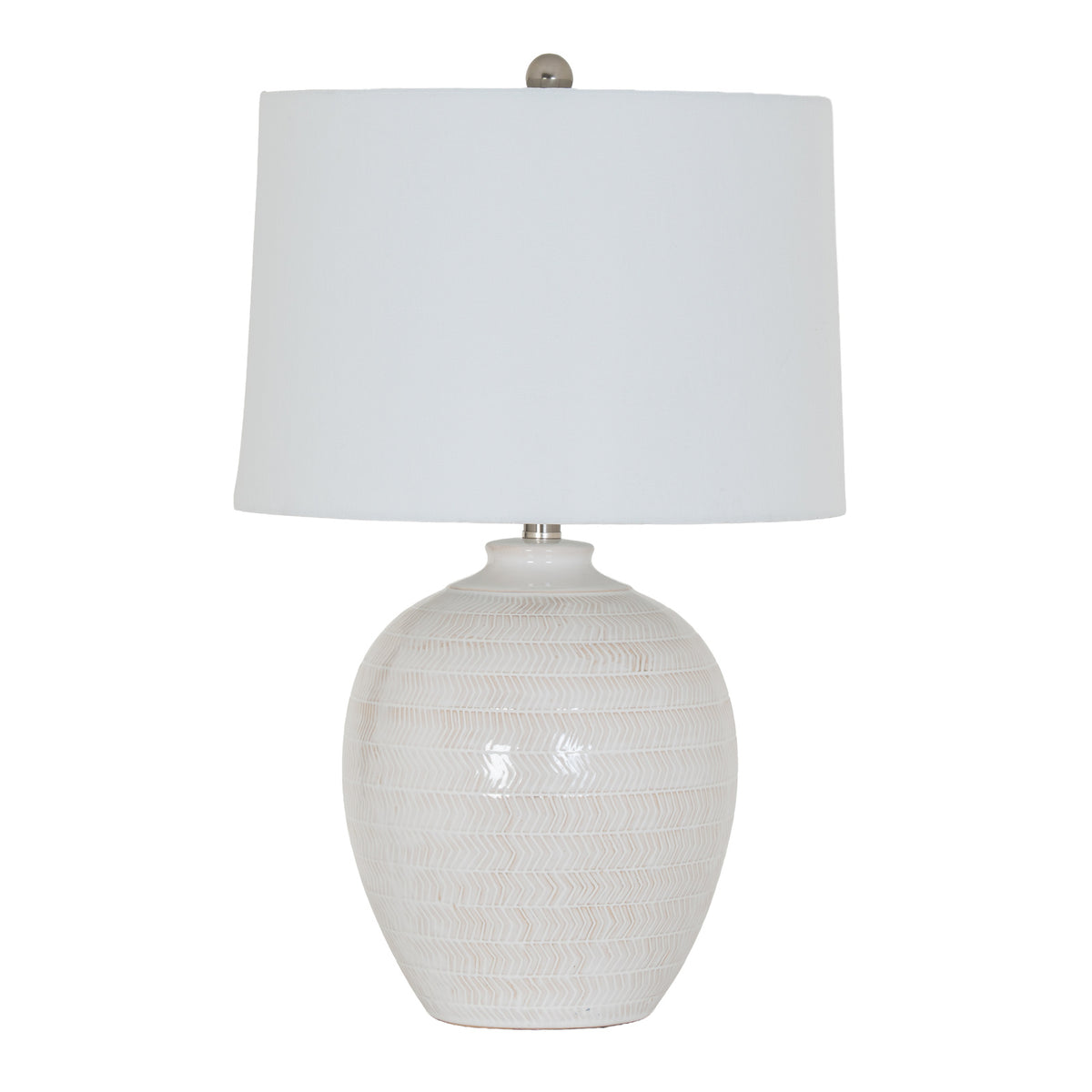 Chevronne Ceramic Table Lamp With Linen Shade - WHITE