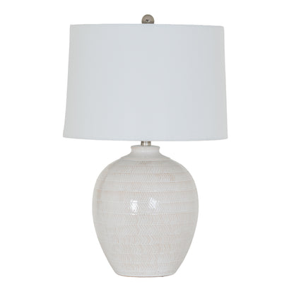 Chevronne Ceramic Table Lamp With Linen Shade - WHITE