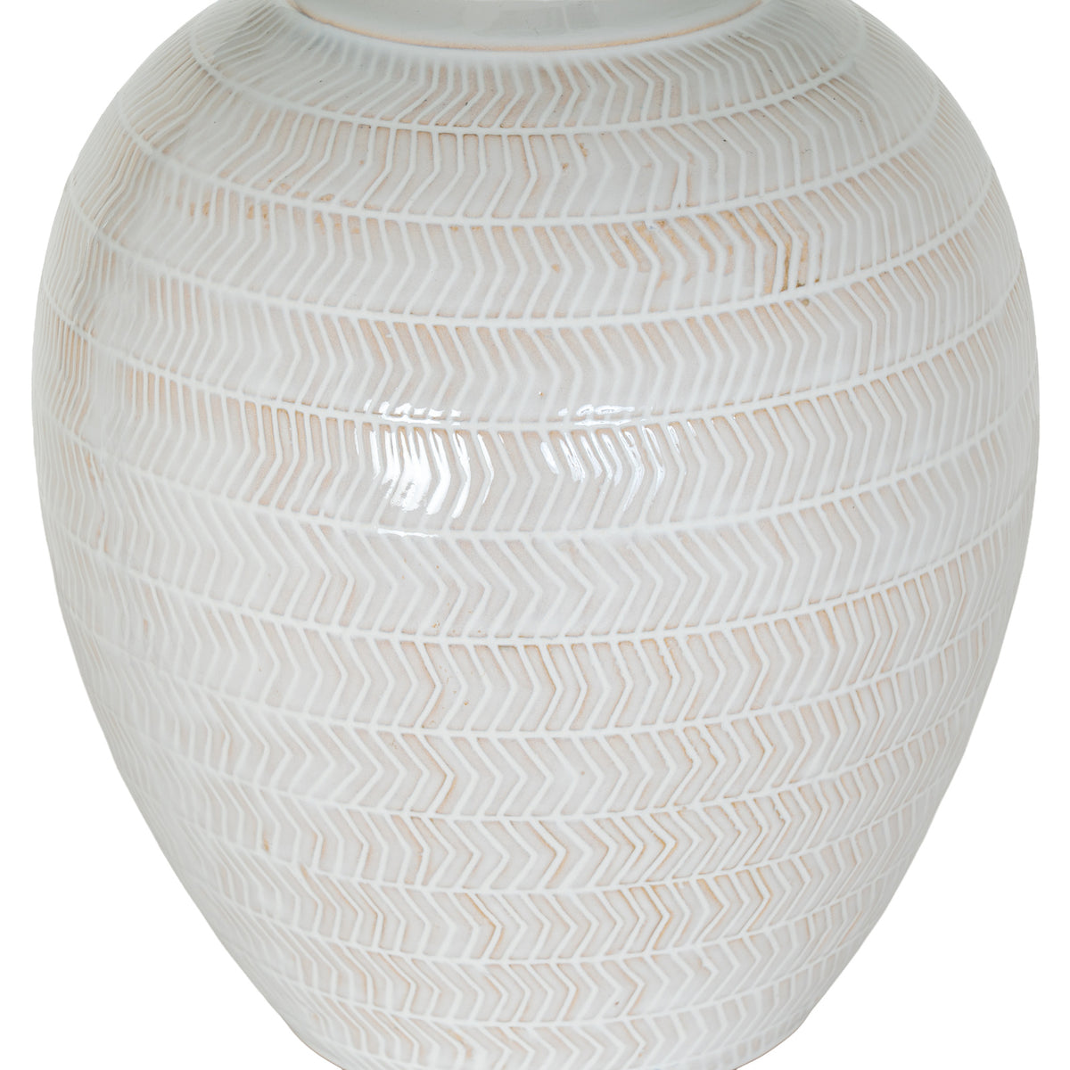 Chevronne Ceramic Table Lamp With Linen Shade - WHITE