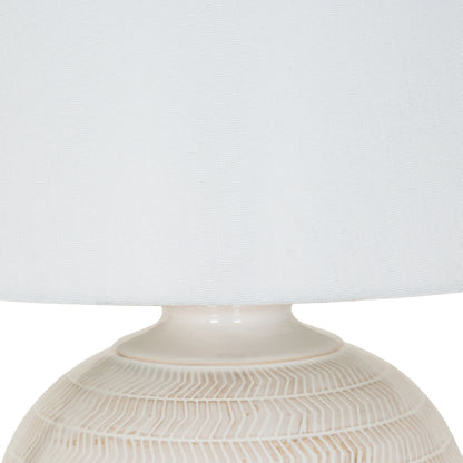 Chevronne Ceramic Table Lamp With Linen Shade - WHITE