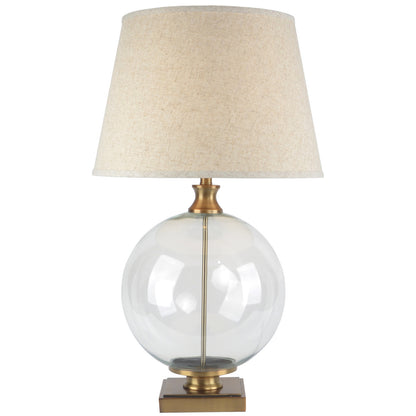 Lunel Glass Orb Table Lamp With Edged Linen Shade - BRASS