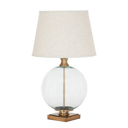 Lunel Glass Orb Table Lamp With Edged Linen Shade - BRASS