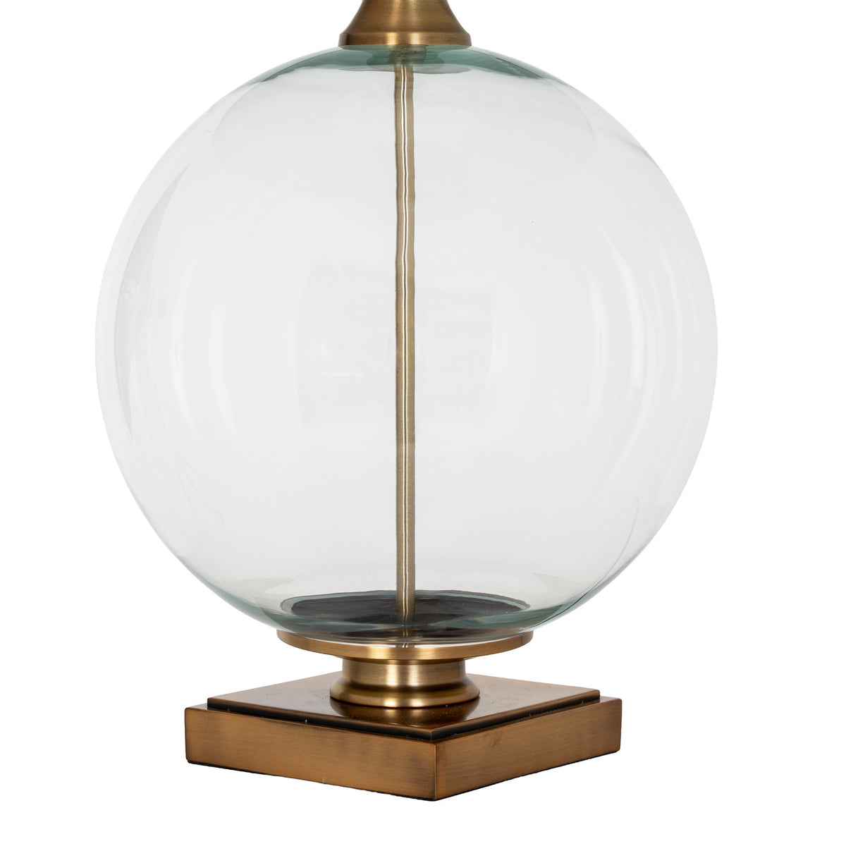 Lunel Glass Orb Table Lamp With Edged Linen Shade - BRASS