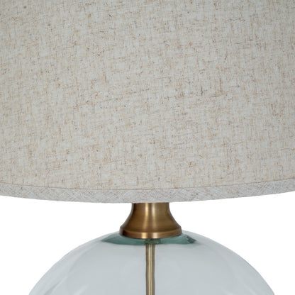 Lunel Glass Orb Table Lamp With Edged Linen Shade - BRASS
